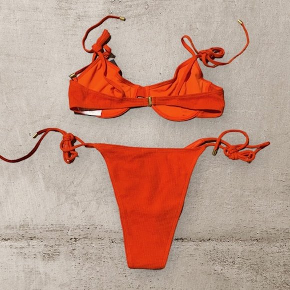 NWT Nasty Gal Underwire Tie & High Leg Cheeky Bikini Swimsuit 2 Piece Set Sz 10 - Picture 6 of 7